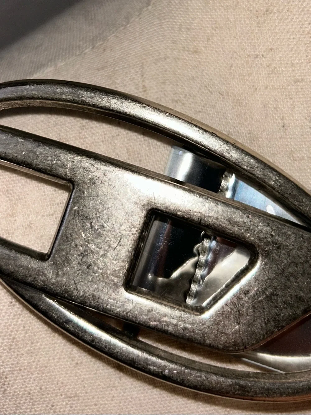 Diesel B-1DR Vintage Mirror D Logo Buckle Statement Belt